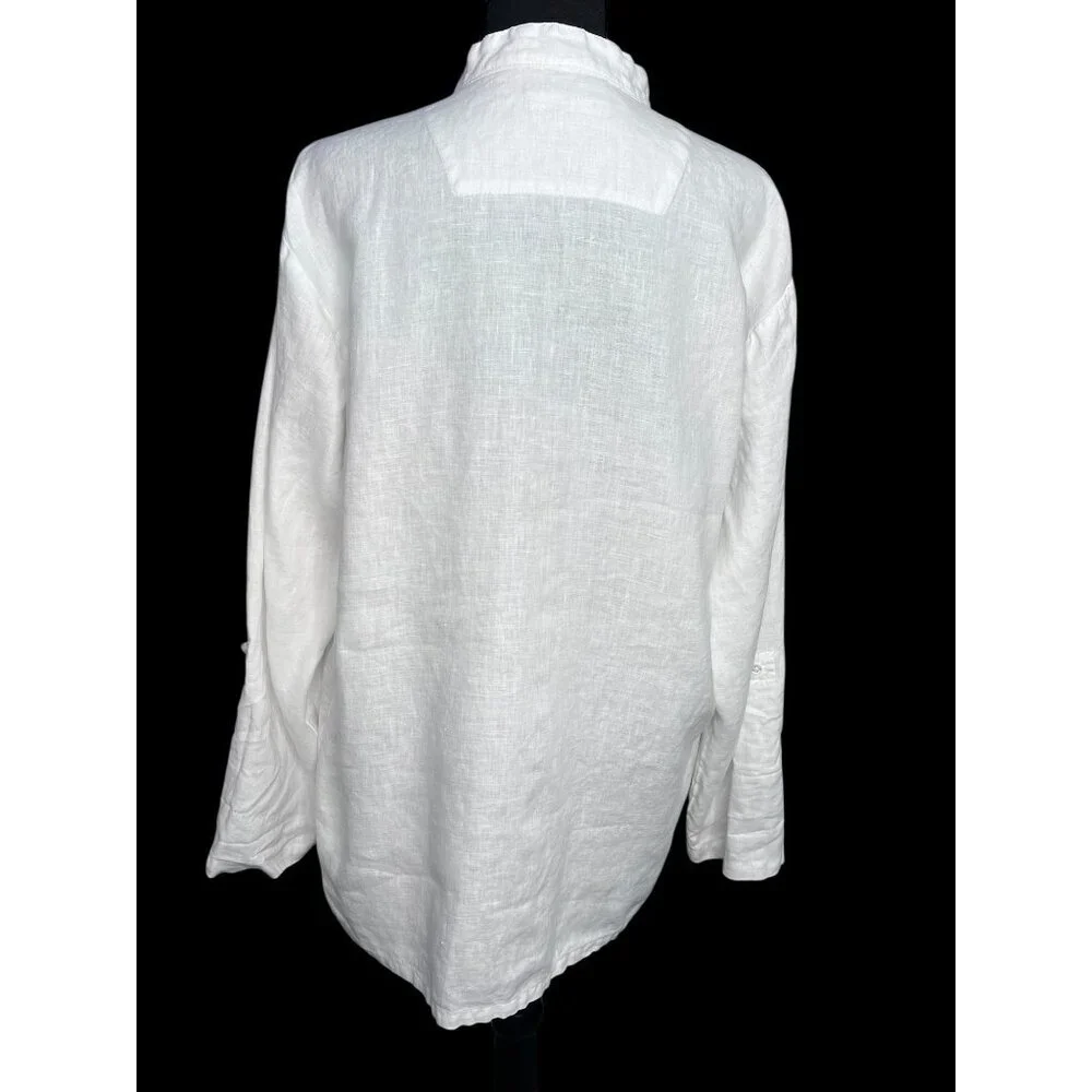 Island Imports 100% Linen Long Sleeve Tunic Blouse Womens M White RESORTWEAR - Picture 3 of 9